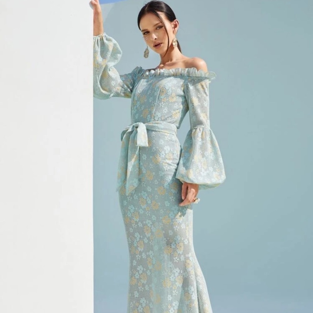 Long off the shoulder lace gown